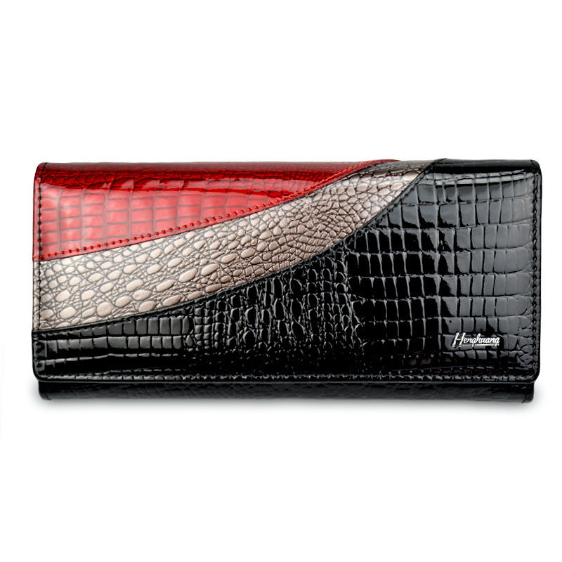 Fashion Snap Button Women's Cowhide Patent Leather Wallet