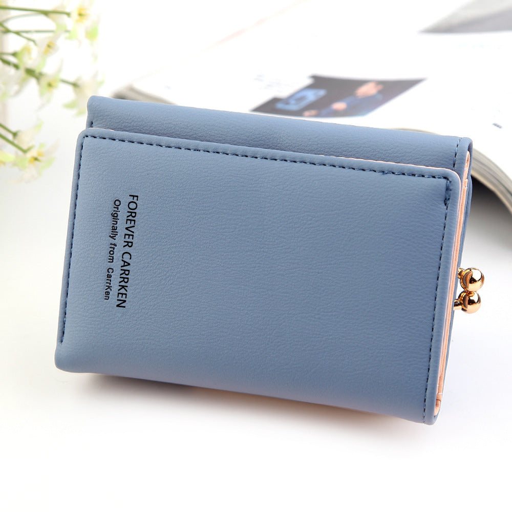 Ladies Wallet Short Fashion Vertical Plain Tri-fold Card Holder