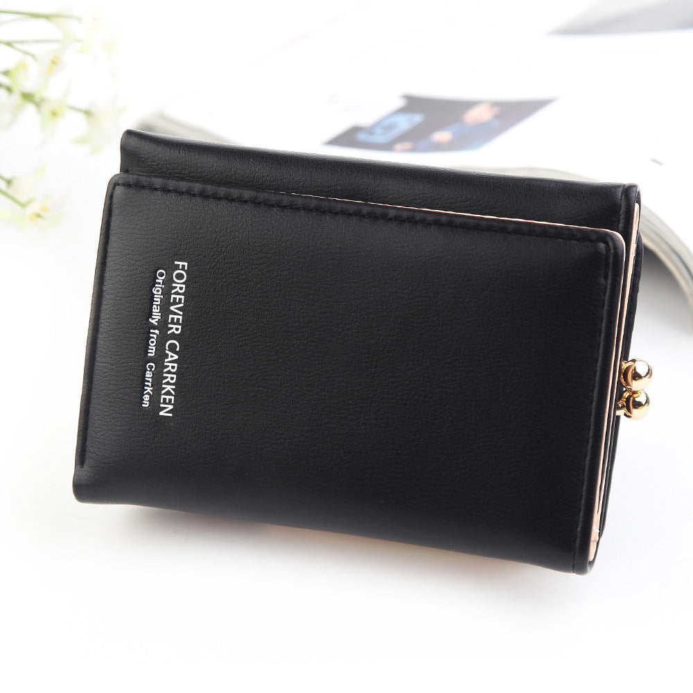 Ladies Wallet Short Fashion Vertical Plain Tri-fold Card Holder