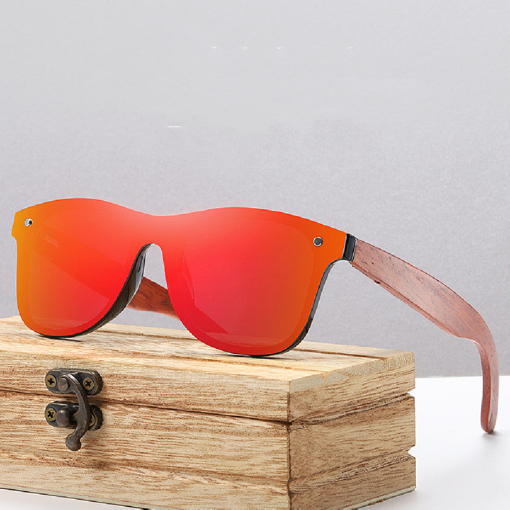 New Style One-piece Mirror Bamboo Wood Glasses High-grade Polarized Wooden Sunglasses