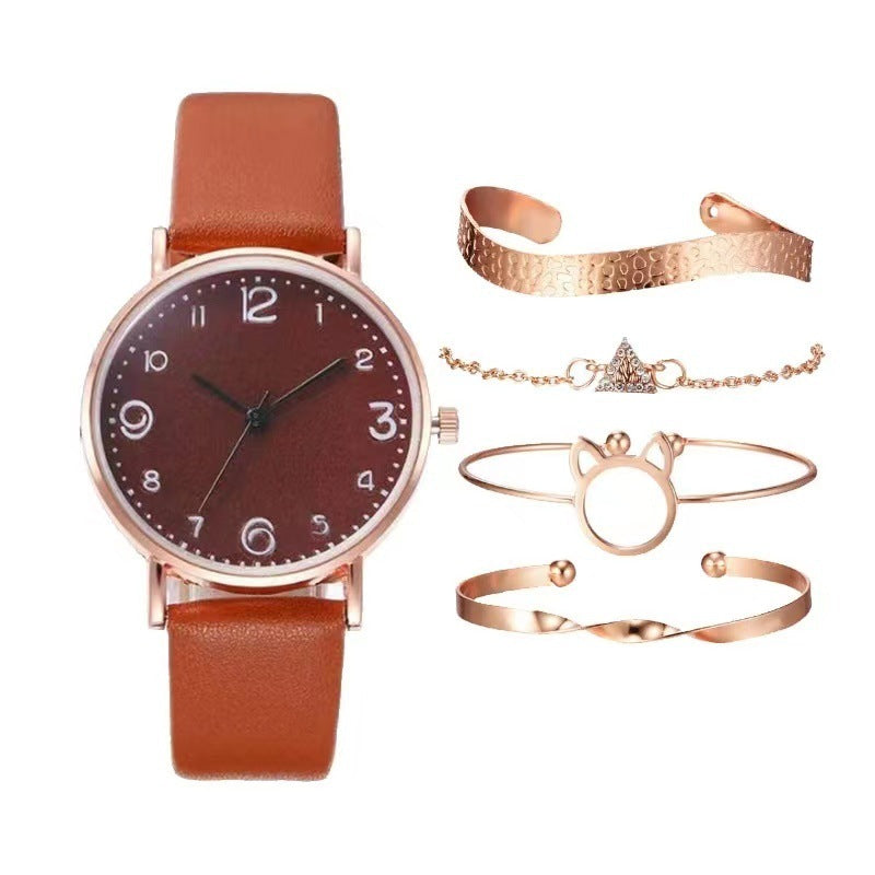 Women's Casual Fashion Numbers Leather Belt Quartz Watch