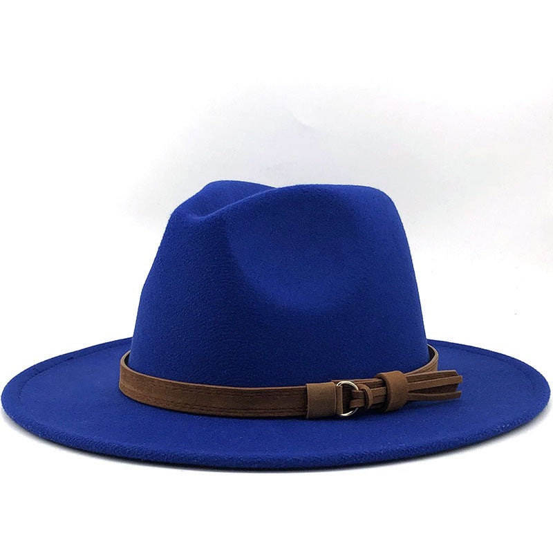 Simple Church Hat Suede Belt Woolen Hat British Style Fedora Hat Wide Brim Hat Women's Autumn And Winter Top Hat