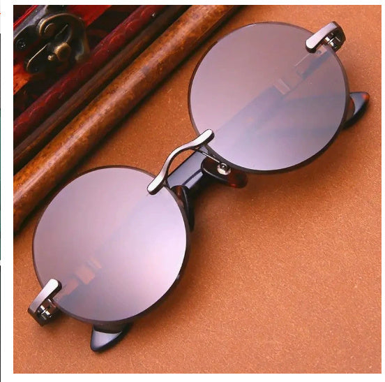 Imitation Crystal Glasses Dark Green Men's Round Sunglasses