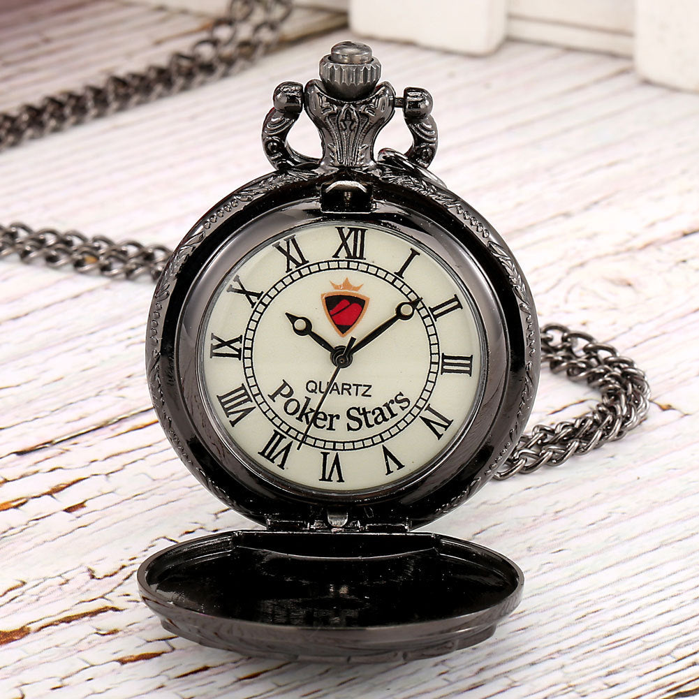 Retro Playing Cards Straight Flush Quartz Pocket Watch