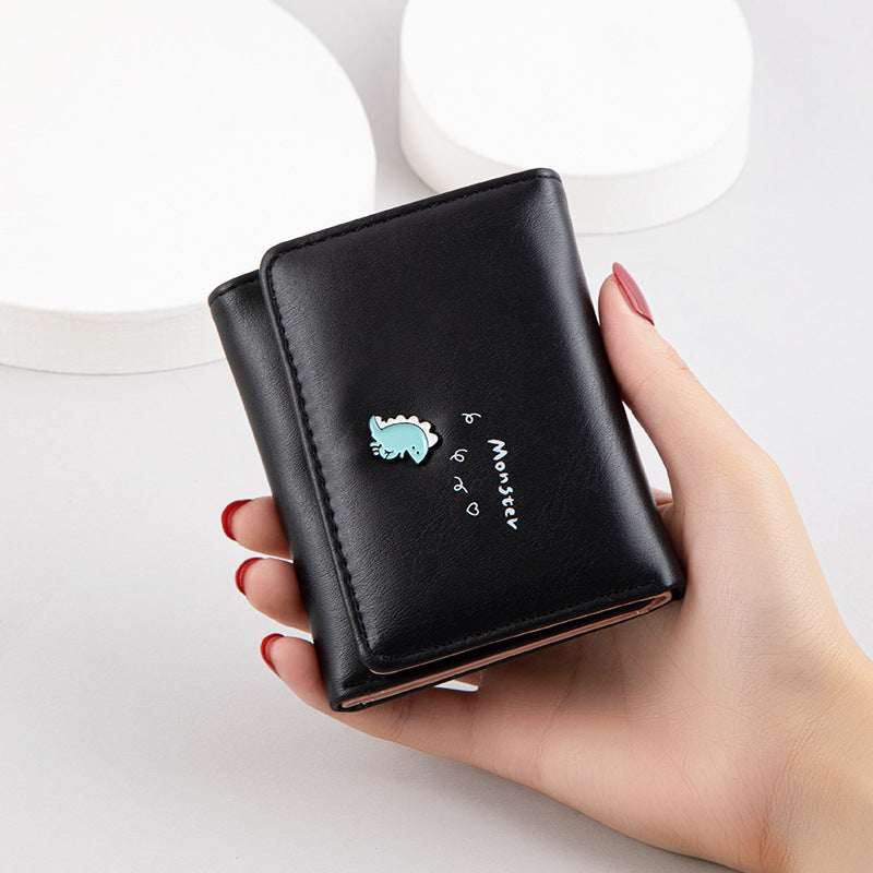 Wallet Female Short Korean Style Buckle Three-fold Student Wallet Cartoon Cute Small Coin Purse