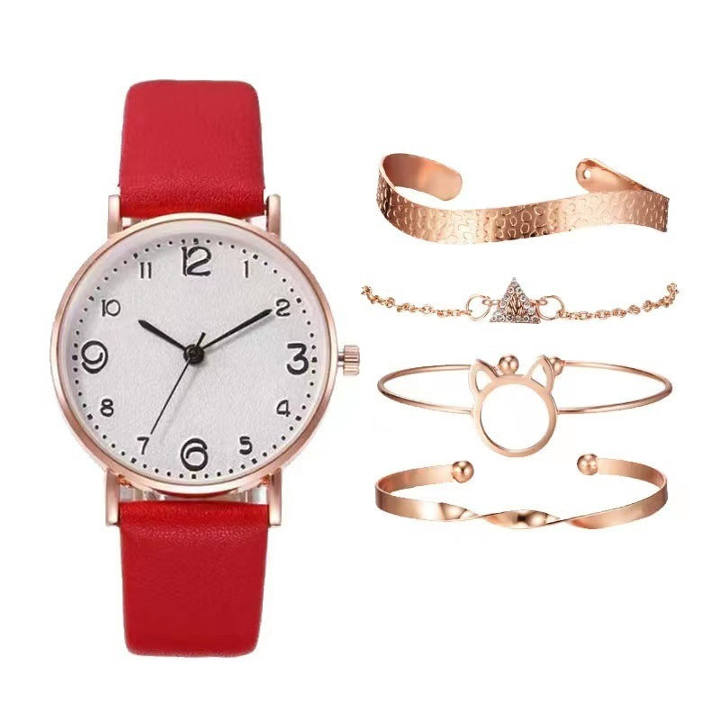 Women's Casual Fashion Numbers Leather Belt Quartz Watch