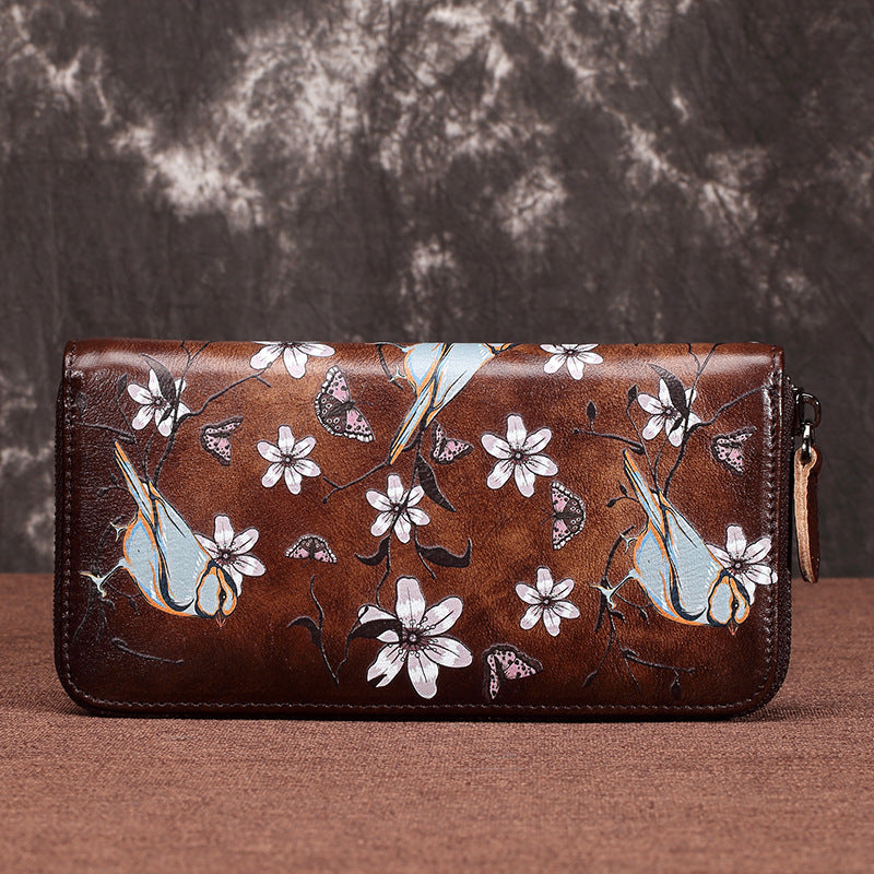 Women's Fashion Vintage Zipper First Layer Cowhide Wallet