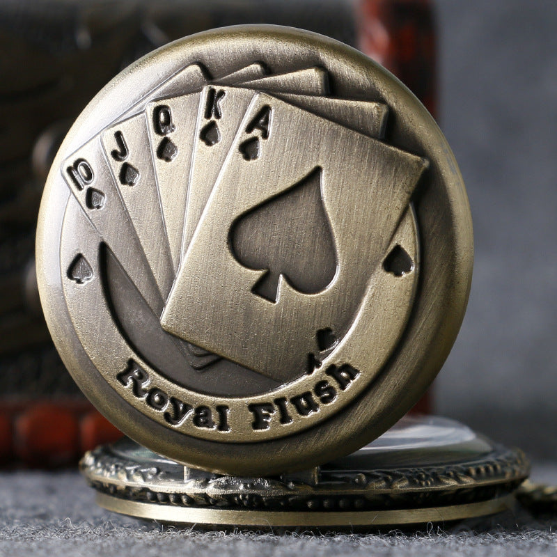 Retro Playing Cards Straight Flush Quartz Pocket Watch